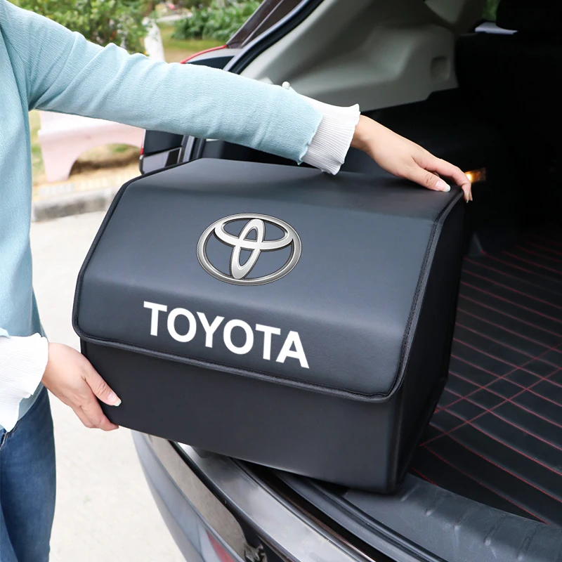 Leather Car Trunk Storage Box Auto Collapsible Organizers For Toyota 86 Mirai Supra Prado Alphard Vellfire Crown Sequoia Venza