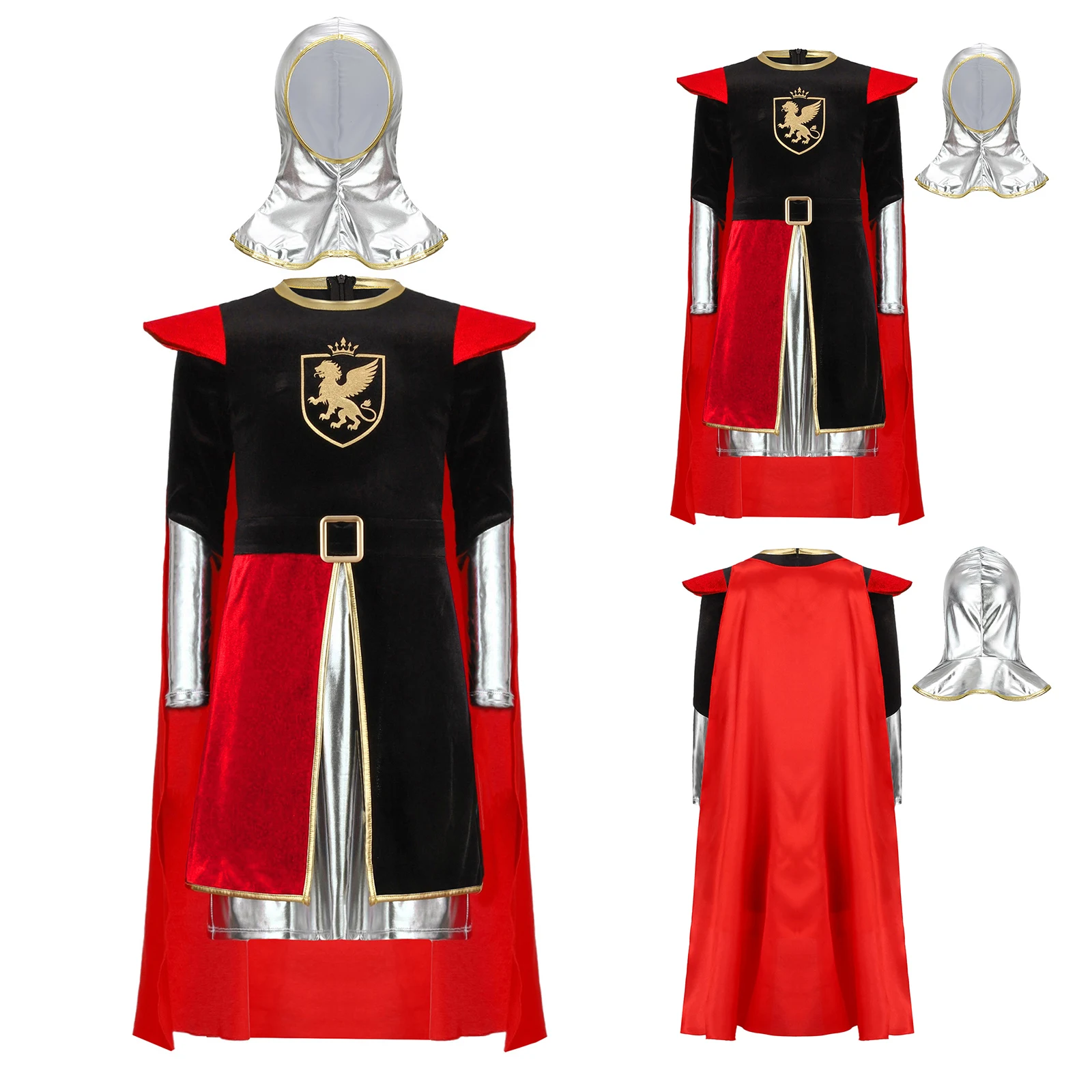 Детский костюм рыцаря на Хэллоуин для мальчиков, блестящий лоскутный топ, металлический глянцевый цветной блок, съемная накидка с длинными рукавами и воротником-стойкой
