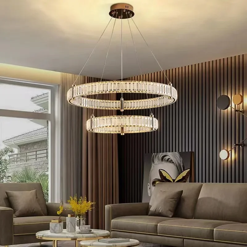 

Living room luxury style crystal main light modern and simple dining room 2023 new crystal charm LED pendant light
