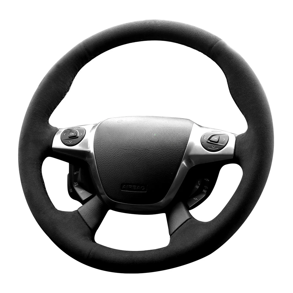 Сшитый вручную чехол на руль автомобиля DIY черный удобный замшевый для Ford Focus 3 ST C-Max Energi Hybrid Kuga 2012-2016