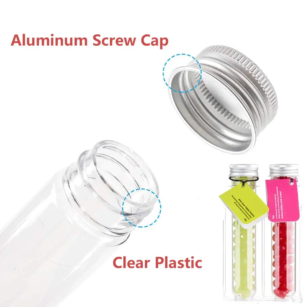 Imagem -03 - Garrafa de Tubo de Teste de Plástico Transparente Doces Testontainer Tubo de Sal de Banho com Tampas de Parafuso de Alumínio Pet 40ml 10 Pcs