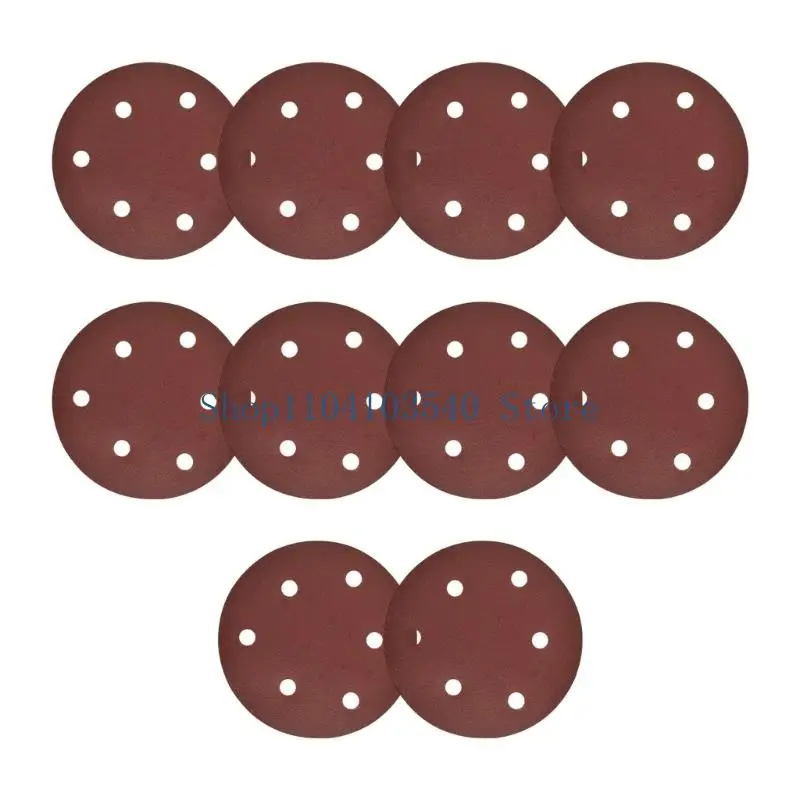 02DC 10Pcs 5Inch Heavy Duty Sanding Discs 6 Hole Sandpaper With Pressure Sensitive Adhesive For Professional Use