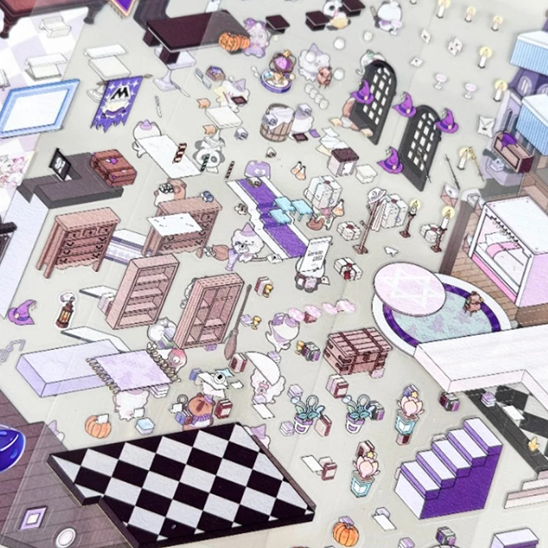 1 Set Cute Gift For Kid Large Storage Miniature Scene 3D Landscaping Stickers DIY Cabin Scene Stacking And Pasting Hand Account