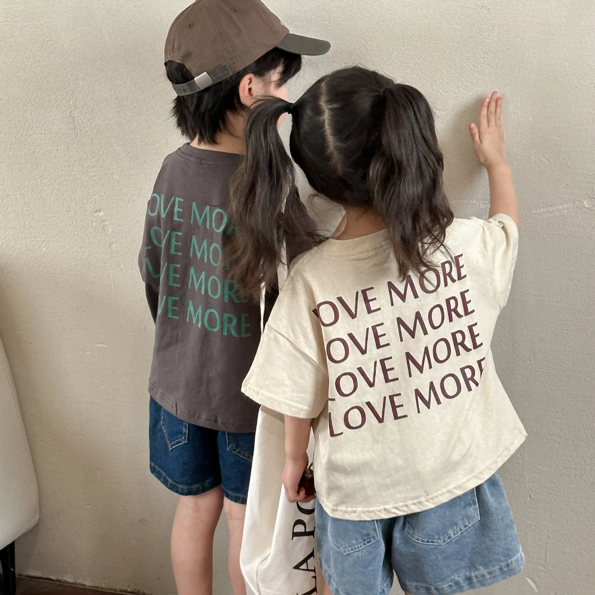 New Thin Children Short Sleeve T-shirt Loose Boy Baby Letter Print Casual Tops Retro Toddler Girl Cotton Tees Kid Pullover Shirt