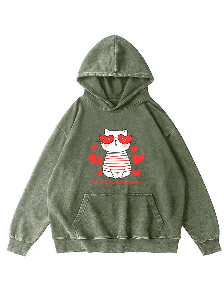 

Eyes Full Of Love Cat Print Women Washed Hoodies Fashion Comfortable Hoodie Warm Cotton Hoody Autumn Versatile Female Clothing