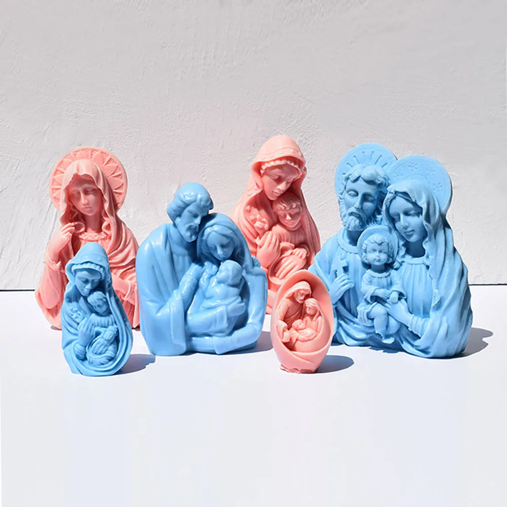 Molde de Silicona de la Virgen María con el Niño Jesús, Molde de Arcilla para Estatua de Yeso de Retrato de Madre e Hijo, Manualidades con Cera de Soja