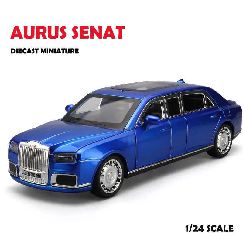 Simualtion 1/24 Aurus Senat Alloy Car Model Diecast Classic Russia Limousine Vehicle Toy Children Boy Birthday Gift Miniature