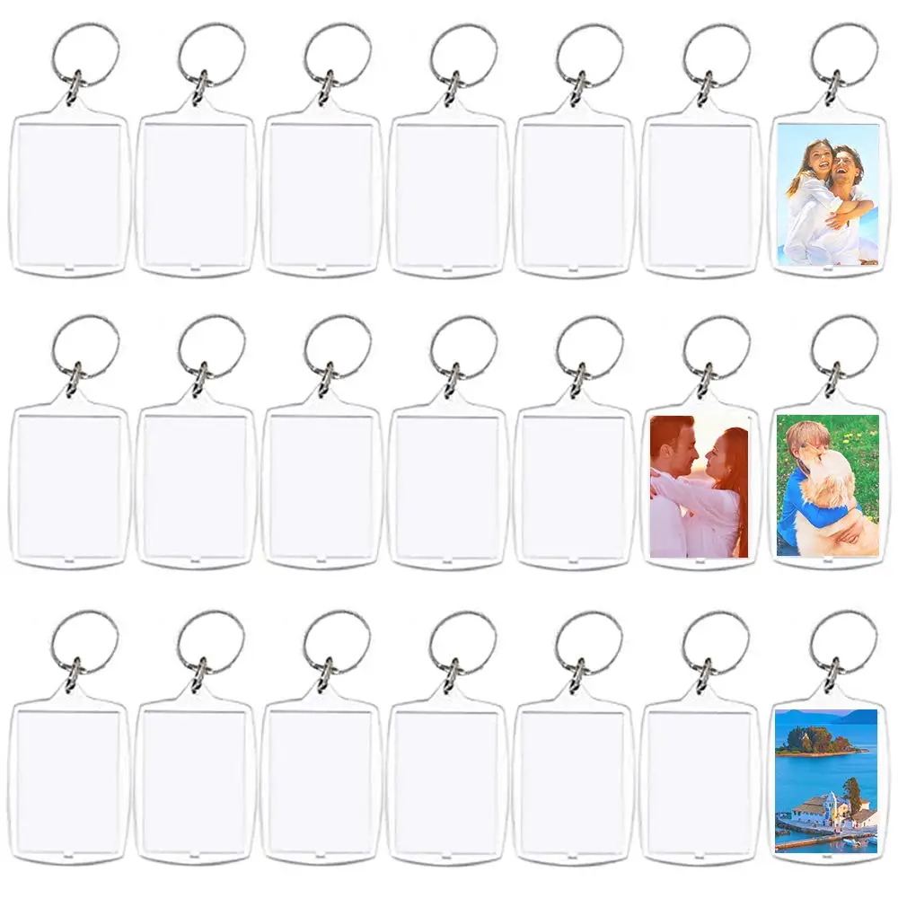 20 Pcs Acrylic Photo Frame Keyrings,Picture Snap-in Keychains,Custom Personalized Insert Photo Acrylic Clear Blank Keyring