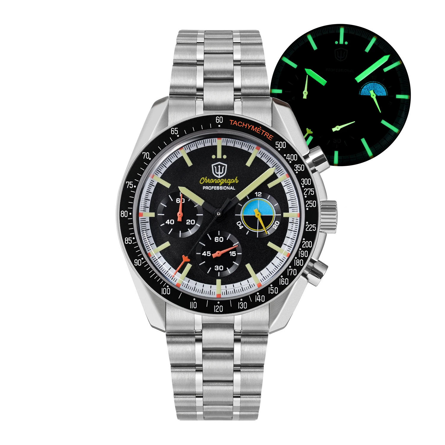 Watchdives WD1863 39 مللي متر VK63 ساعة كرونوغراف OTF المشبك الاجتياح حركة الكوارتز الياقوت مضيئة 100 متر ساعات مقاومة للماء