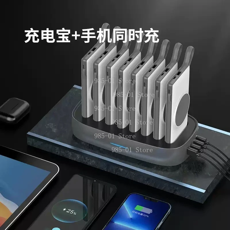 Gedeelde powerbankset, scanvrije codeverhuur 10.000 mAh op zichzelf staande kabel, snel opladen, magnetisch draadloos opladen