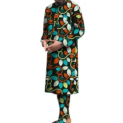 Conjunto de poliéster con estampado Nigeriano para hombre, camisa de manga larga + pantalón, traje de novio africano tradicional para boda/fiesta