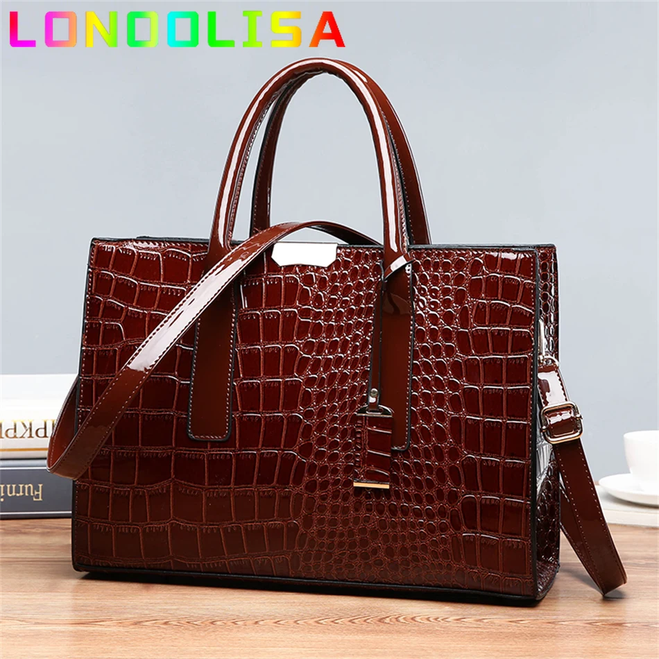 Pantent Leather Crocodile Handbags Female Crossbody Shoulder Messenger Bag for Women 2024 High Quality Ladies Luxury Handle Tote