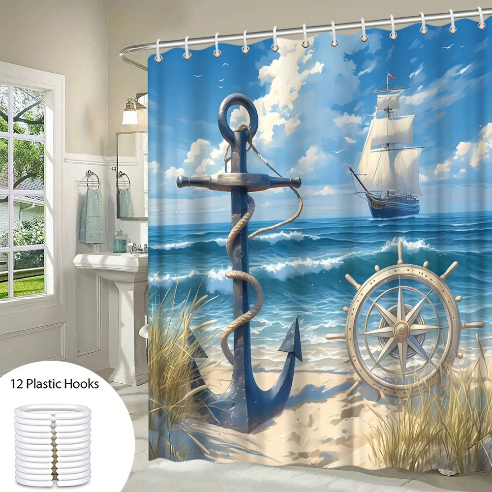 

"Seaside Nautical Shower Curtain" - Coastal Bath Decor, Perfect for Those Who Love Ocean and Sailing-Inspired Designs"