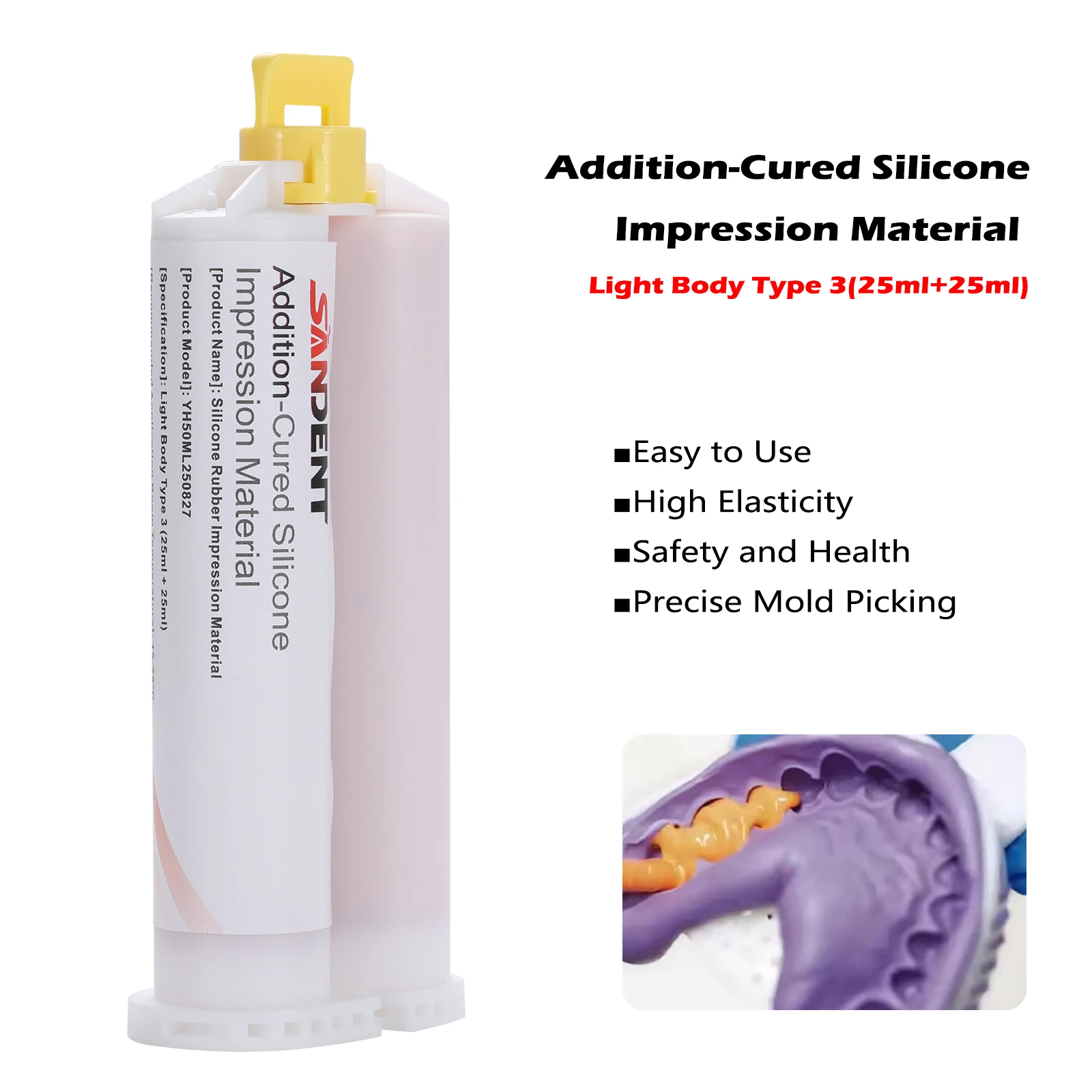 

Light Body Silicone Rubber Dental Impression Material 25ml*2 Elastomeric Gum Mixing Tips Gun Bite Registration Artificial