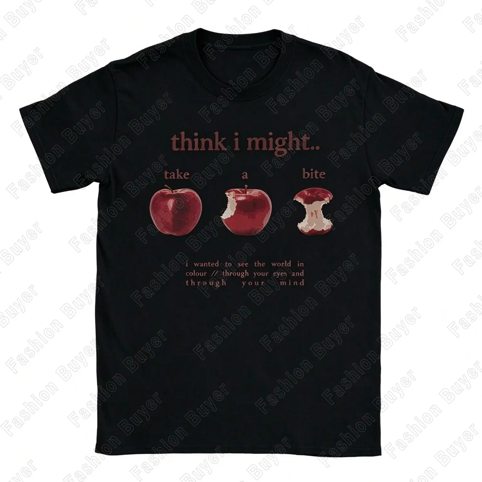 Men's Summer Retro Red Apple Bitten Fruit Print T-Shirt Unisex Cotton and Breathable Tee Men's Round Neck Oversized Short Sleeve