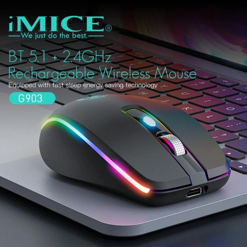 Mouse wireless silenzioso ricaricabile 2.4G/Bluetooth con mouse per computer con clic silenzioso retroilluminato per computer portatile da ufficio domestico