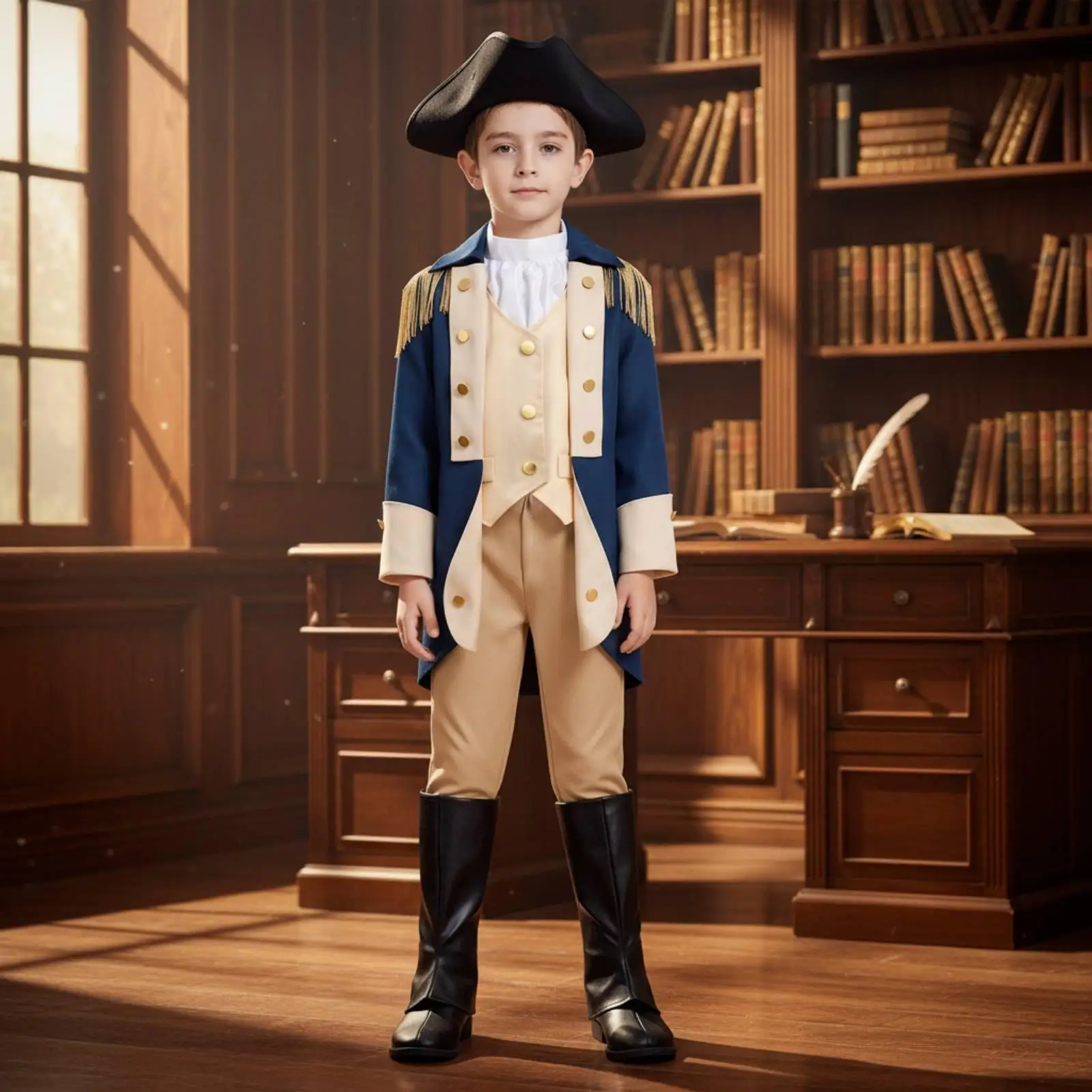 Youth Colonial Uniform Faux Vest Coat Gold Button Trim for Theatrical Production Costume