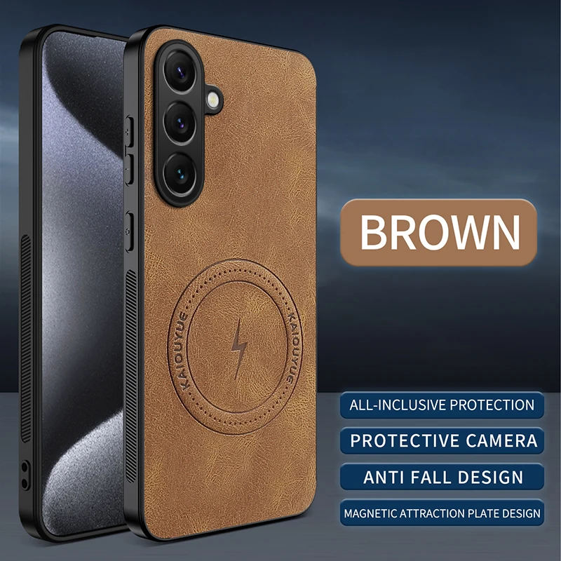 For Samsung S26 FE Case Artificial leather lightweight magnetic Cover Car mounted magnetic anti slip Shockproof Bumper Funda