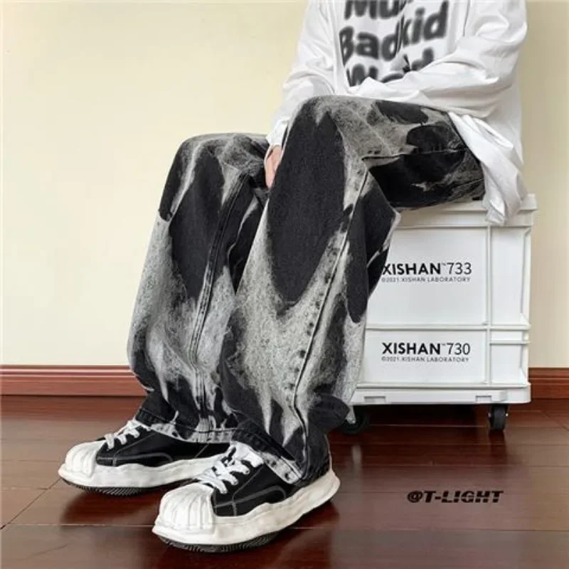 Juspinice American Tie-dye Retro High Street Jeans Men Hiphop Loose Casual High Street Straight Pants Men Trousers Male Clothes