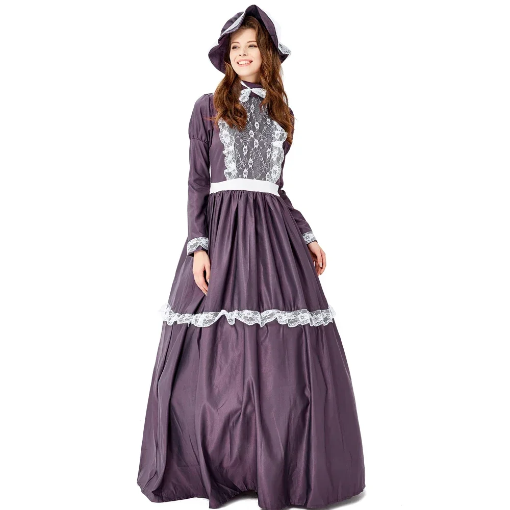 Prairie Lady Costume Victorian Laura Ingalls Wilder Cosplay Long Maxi Gown Robe Lace Dress Colony Pioneer Clothes For Women