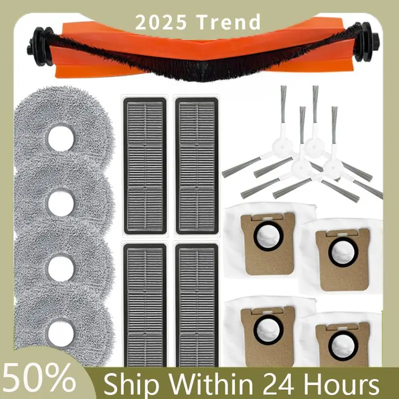 

Набор необходимых аксессуаров для Dreame W20 Pro Ultra RLW32LE: основная и боковые щетки, HEPA-фильтр, салфетка для влажной уборки, мешок для сбора пыли.