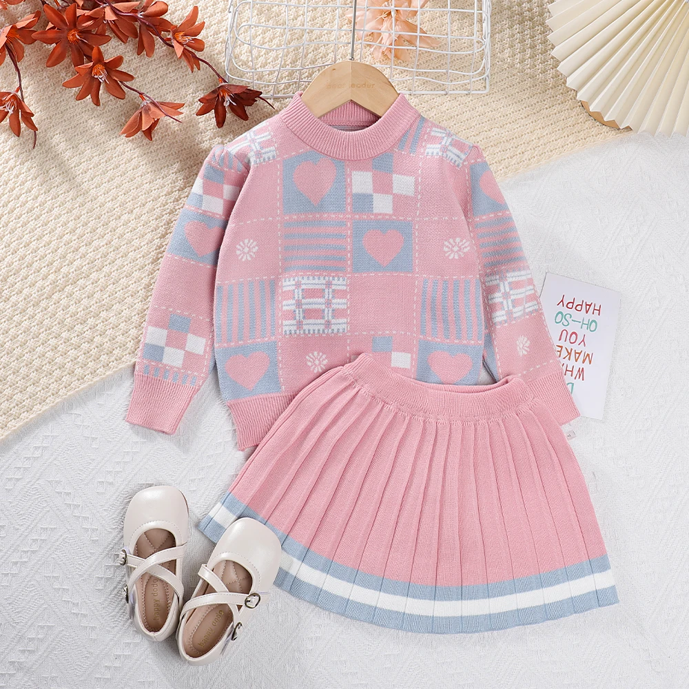 Bear Leader-Conjuntos de ropa tejida para niñas y bebés, suéteres de dibujos animados, Tops, falda con volantes, trajes, ropa para niños 2023