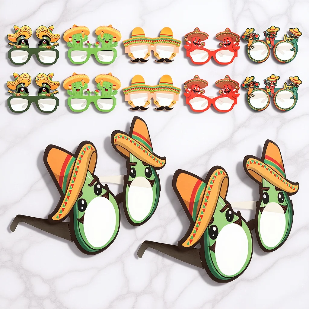 12 قطعة من النظارات الورقية المكسيكية، نظارات حفلات العيد، إطارات مضحكة، ملحقات كابينة الصور، زجاج العيد