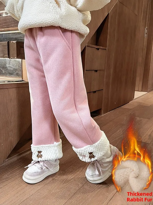 Pantalones Casuales de Invierno para Niñas, Forrados, Cálidos, Modernos, Versátiles, Largos, a la Moda, de Cintura Alta