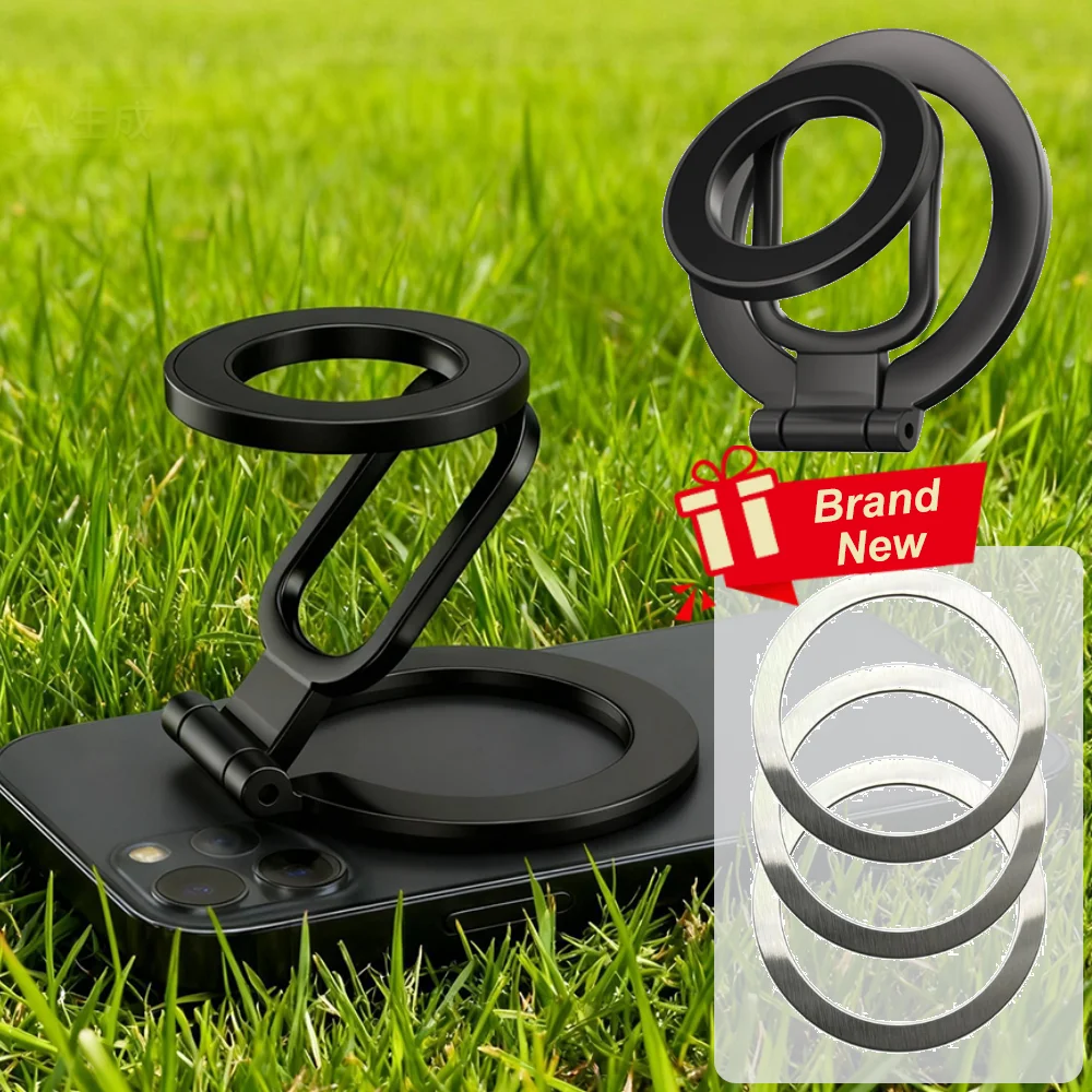 

Double-Sided Magnetic Phone Holder for iPhone 13 14 15 16 Foldable 360° Rotating Stand Strong Magnet Ring Grip Support