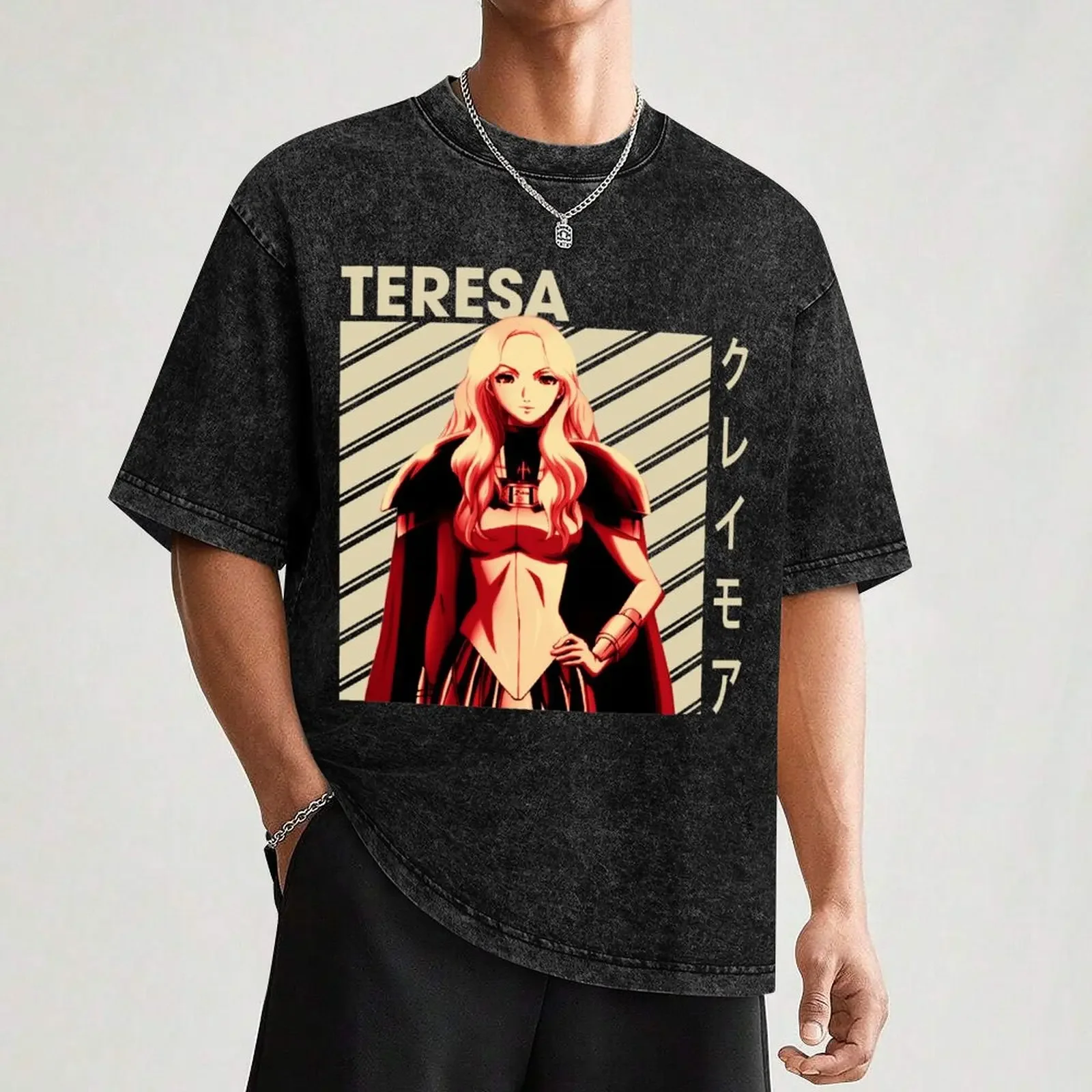 تيريزا - كلايمور اليابانية مانغا تي شيرت خمر تي شيرت المتضخم تي شيرت تضخيم قمصان تي شيرت الرجال #3