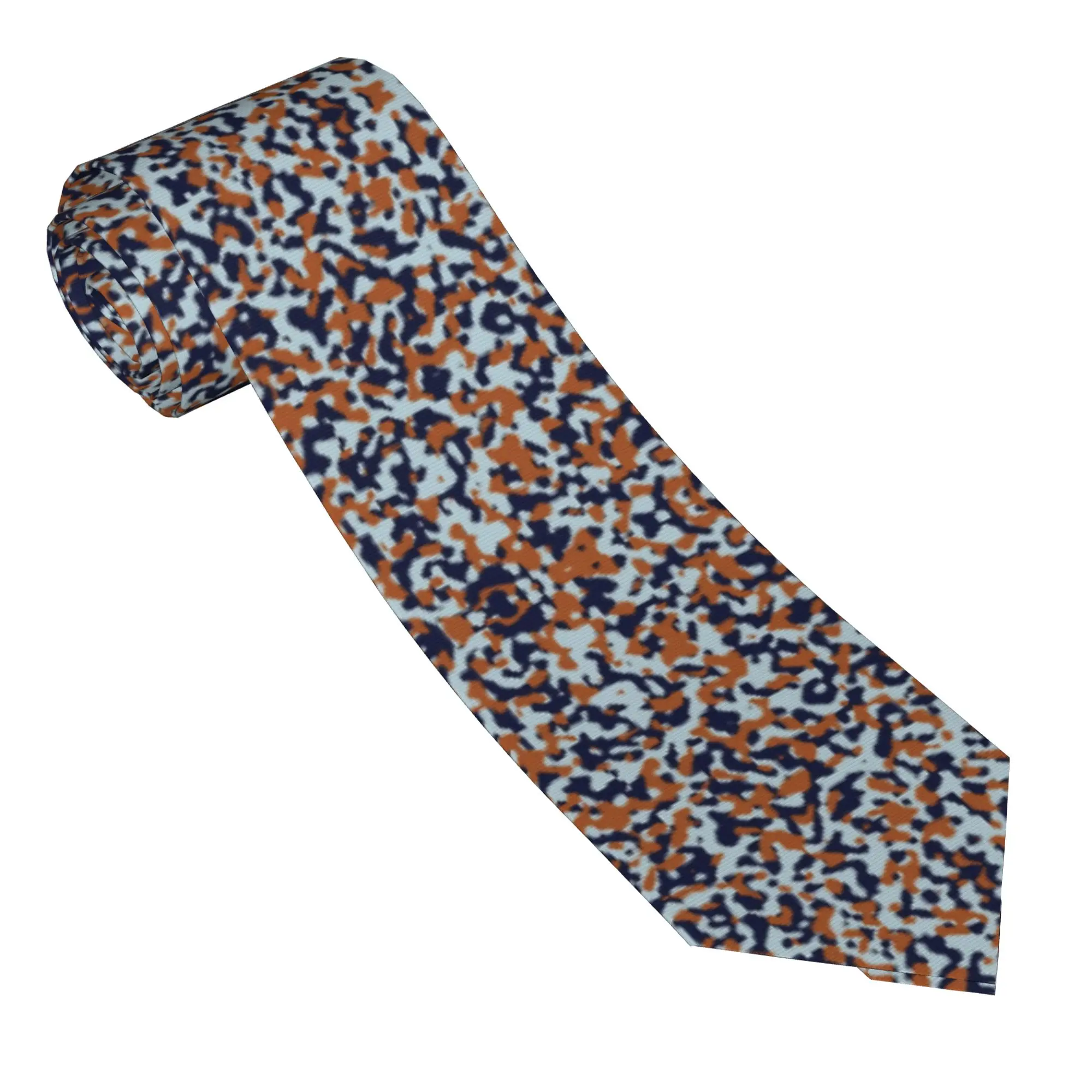 Herren-Krawatte in Burnt-Orange-Camo mit Marineblau und Hellblau, Kawaii, lustige Kragenkrawatte, Cosplay-Party-Krawatte, Accessoires