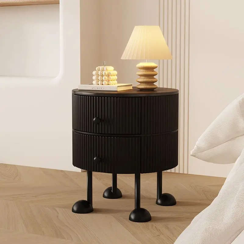 AOLIVIYA French Cream Round Nightstand Bedside Cabinet Minimalist Master Unit Table