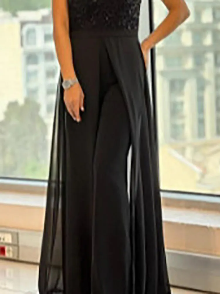 

Женский комбинезон в стиле пэчворк с круглым вырезом и блестками, модный комбинезон с высокой талией для свадебного гостя, элегантный темпераментный облегающий брюки, комбинезоны