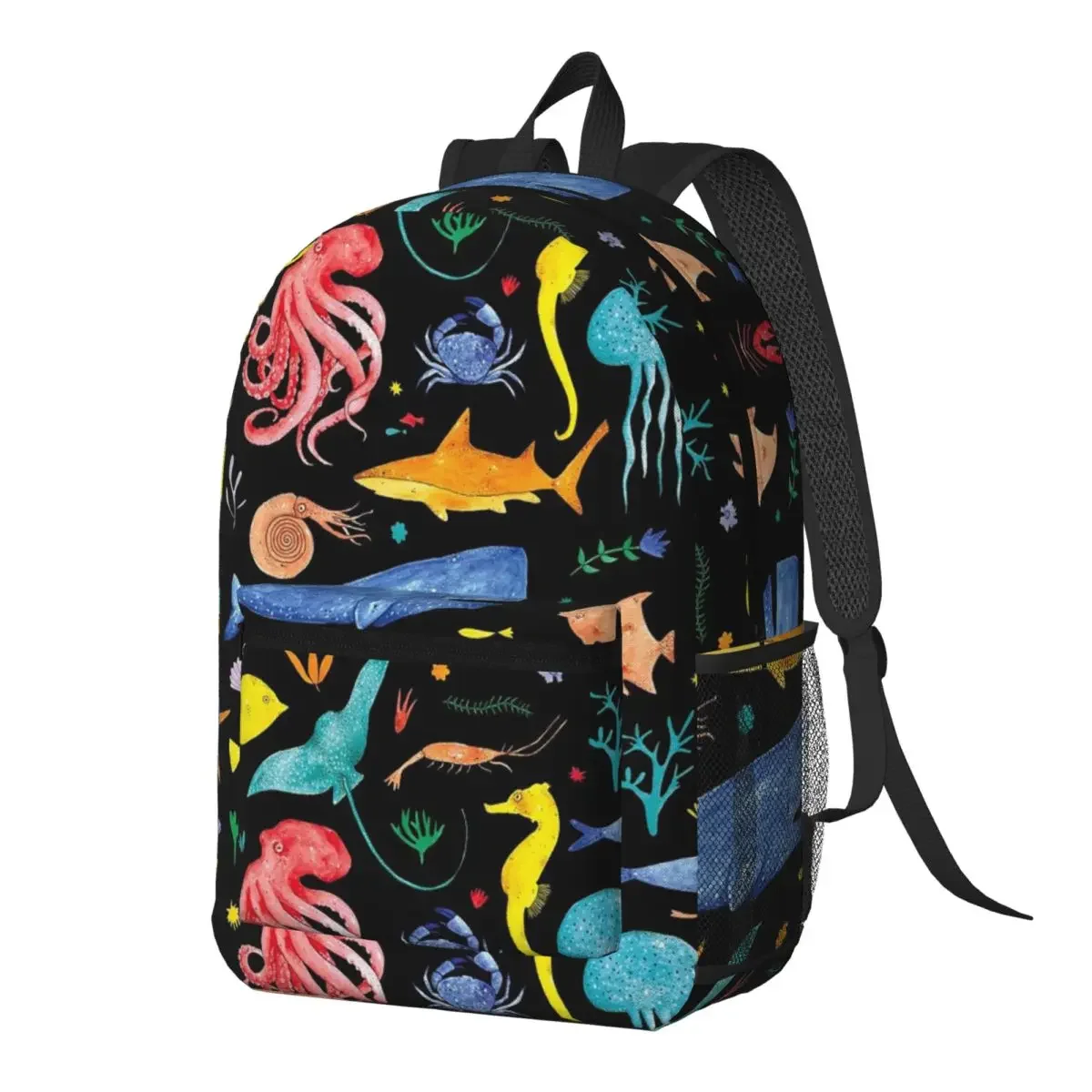Cartoon Fish Shark And Aquatic Plants Backpack Daypack Large Capacity Boys Girls BookBag School Bag Shoulder Bags for Men Women