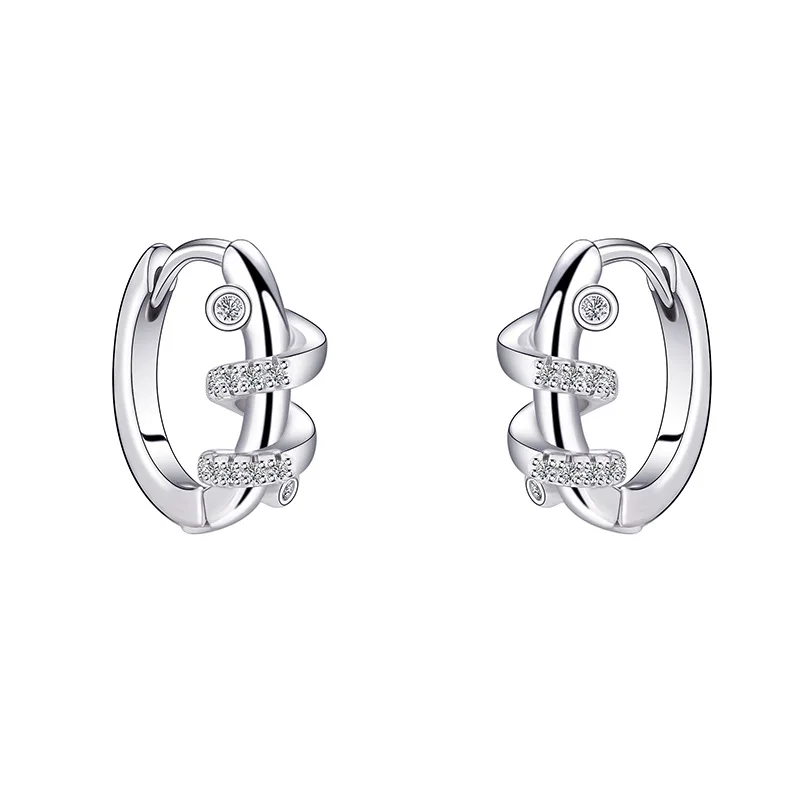 925 Sterling Silver Jewelry Simple Zircon Crystal Geometric Hoop Earrings for Women Wedding Party Jewelry For Girls Friend Gift
