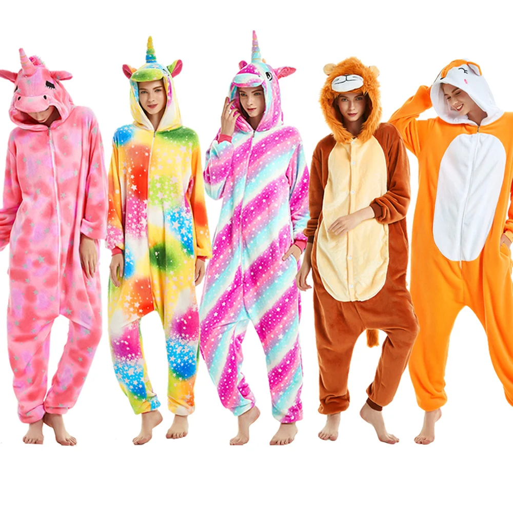 Adult Animal Onesies Women Men Sleepwear Unisex Kigurumi All in One Pyjamas Animal Suits Cosplay Unicorn Fox Garments Pajamas