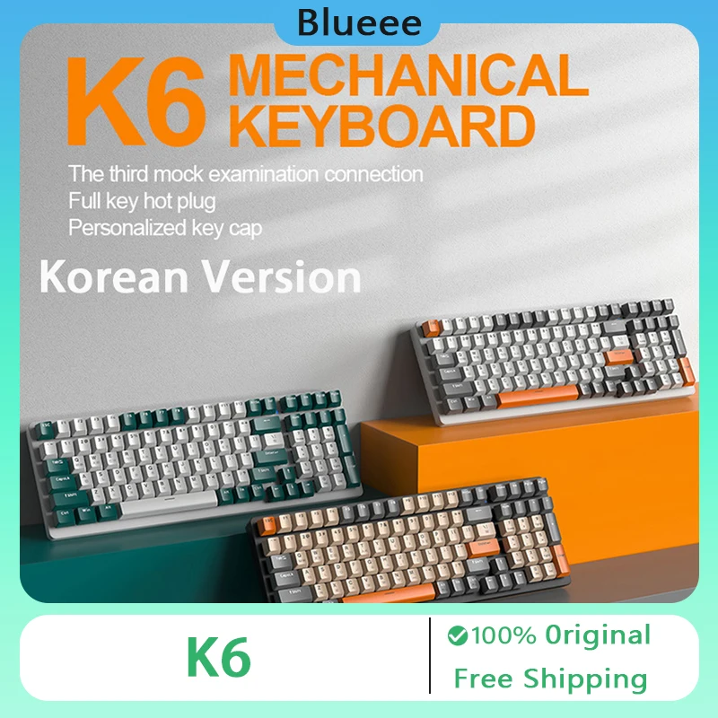 Imagem -01 - Teclado Mecânico Versão Coreana sem Fio Bluetooth Modo Jogo Hotswap 100k Esports pc Jogos Escritório Wolf-k6 teclado mecanico versao coreana sem fio bluetooth modo jogo hotswap 100k esports pc jogos escritorio wolf k6 01
