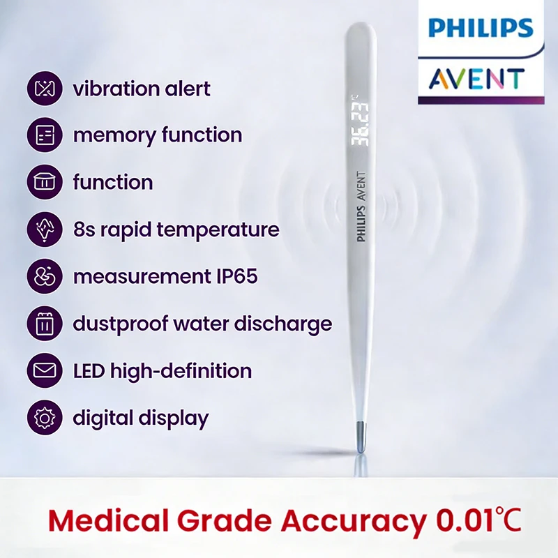 

Электронный термометр AVENT для дома, цифровой термометр для измерения температуры, функция запоминания показаний за 8 секунд, подходит для младенцев и молодежи