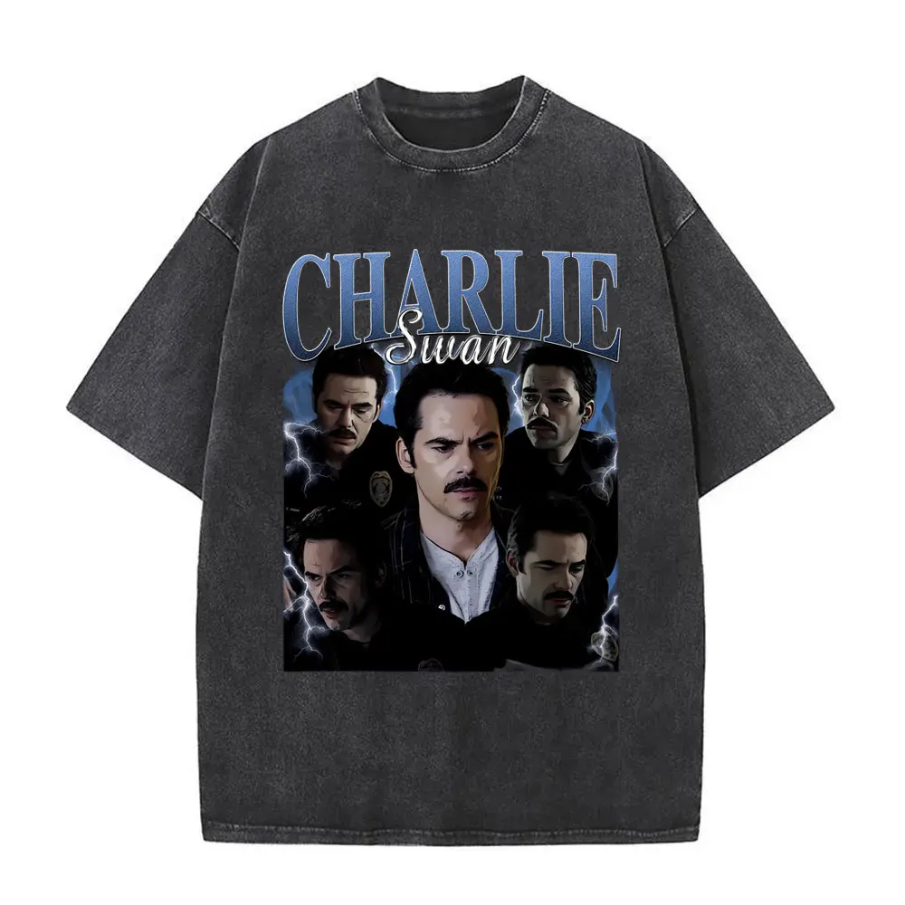 

Washed Vintage Twilight Charlie Swan Graphic T Shirt Male Gothic Rock T Shirts Men Women Casual Oversized Short Sleeve T-shirt