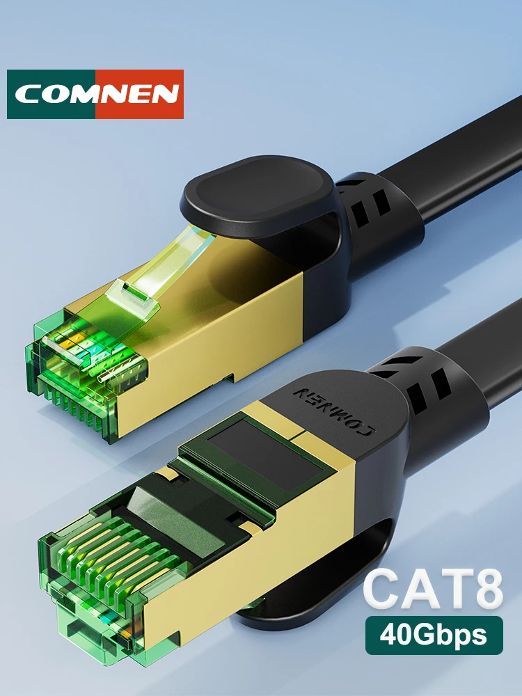 COMNEN nouveau câble Ethernet plat Cat8 40Gbps 2000MHz réseau Internet Double bouclier haute vitesse pour PS5 PC routeur joueurs Gamer