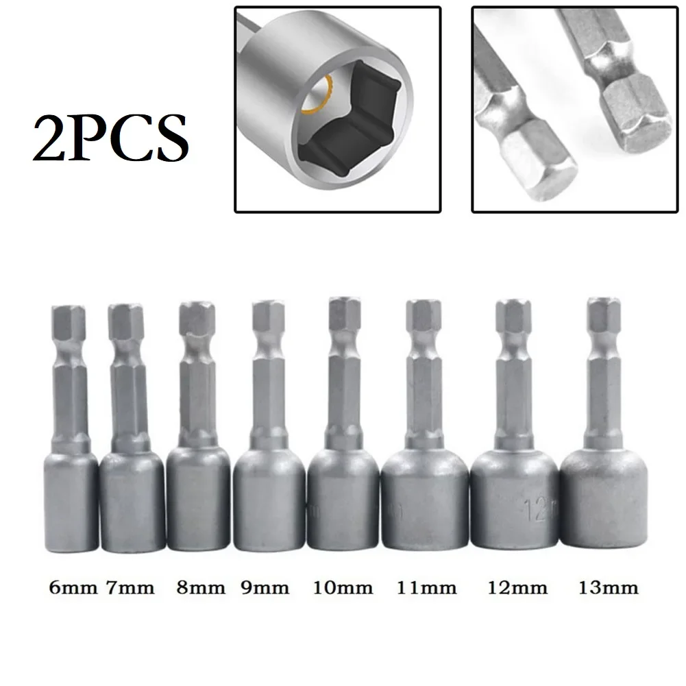 

2PC Magnetic Nuts Driver Sockets 6 7 8 9 10 11 12 13 Mm 1/4inch Hex Shank For Power Drills Screwdriver Hand Tool Accessories
