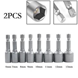 2PC Magnetic Nuts Driver Sockets 6 7 8 9 10 11 12 13 Mm 1/4inch Hex Shank For Power Drills Screwdriver Hand Tool Accessories