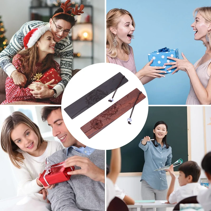 Handmade Natural Wooden Bookmark Gift Box Set,Dandelion Pattern,A Unique Gift For Teachers, Students, Women, Dads, Men