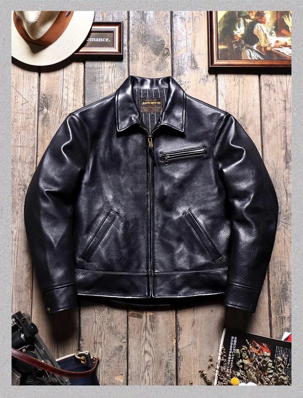 LNY Shop Top.Mens Classic Motor Rider leather coat.Heavy Luxury uncoated Cowhide jacket.Cool Men real leather cloth.