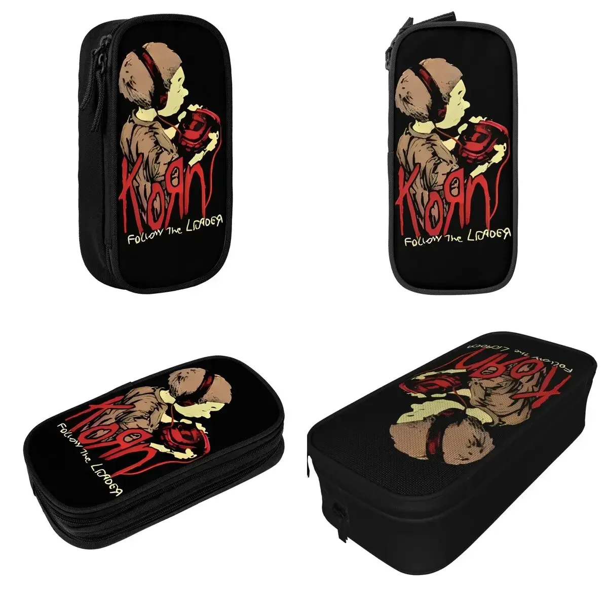 Korn Nu Metal Music Pencil Cases Rock Metal Band Pen Holder Bags for Student Big Capacity School Supplies Cosmetic Pencil Box