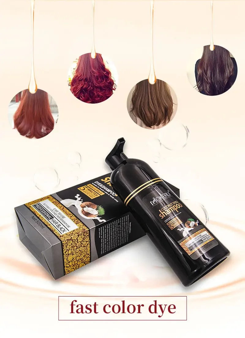 Mokeru Fast Dyeing Black Long Lasting Color Black Hair Shampoo Organic Pure Natural Coconut Hair Dye Shampoo for Hair Women Man