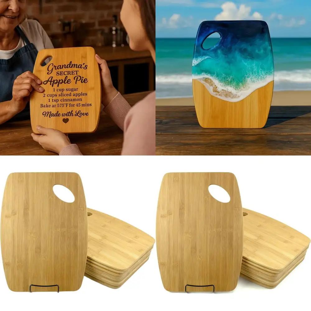 

Wholesale Set of 12 Large Bamboo Charcuterie Boards - 15x11 Inches for Home, Parties, Engraving, and Wall Art