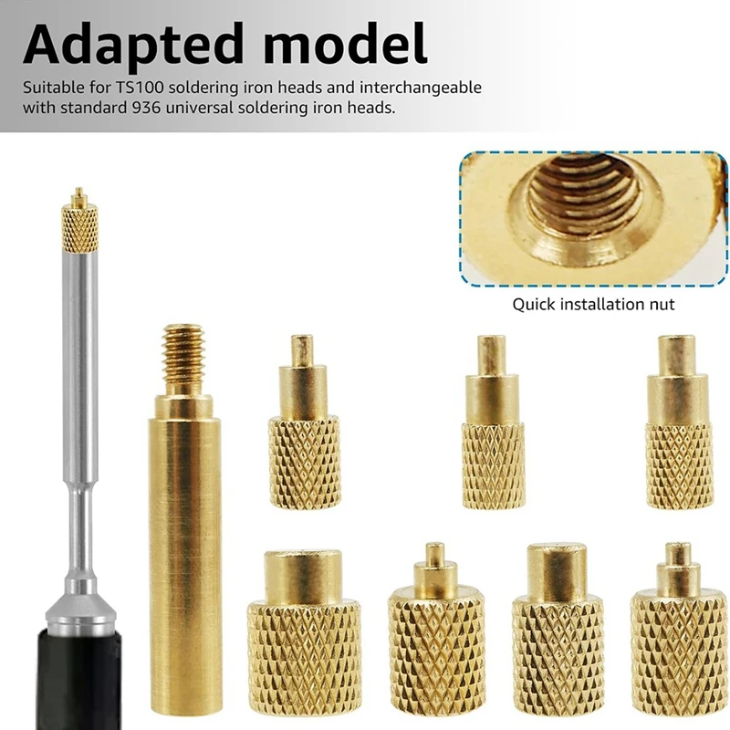 Heat Set Insert Tool M2/M3/M4/M5/M6/M7/M8 Heat Set Insert Tip Kit TS100 Brass Soldering Iron Tip Set