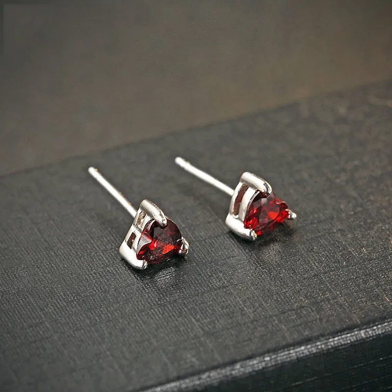 New  Earring Red Garnet Heart High-grade Zircon Crystal Earrings For Women Birthday Gift brincos XY-E113