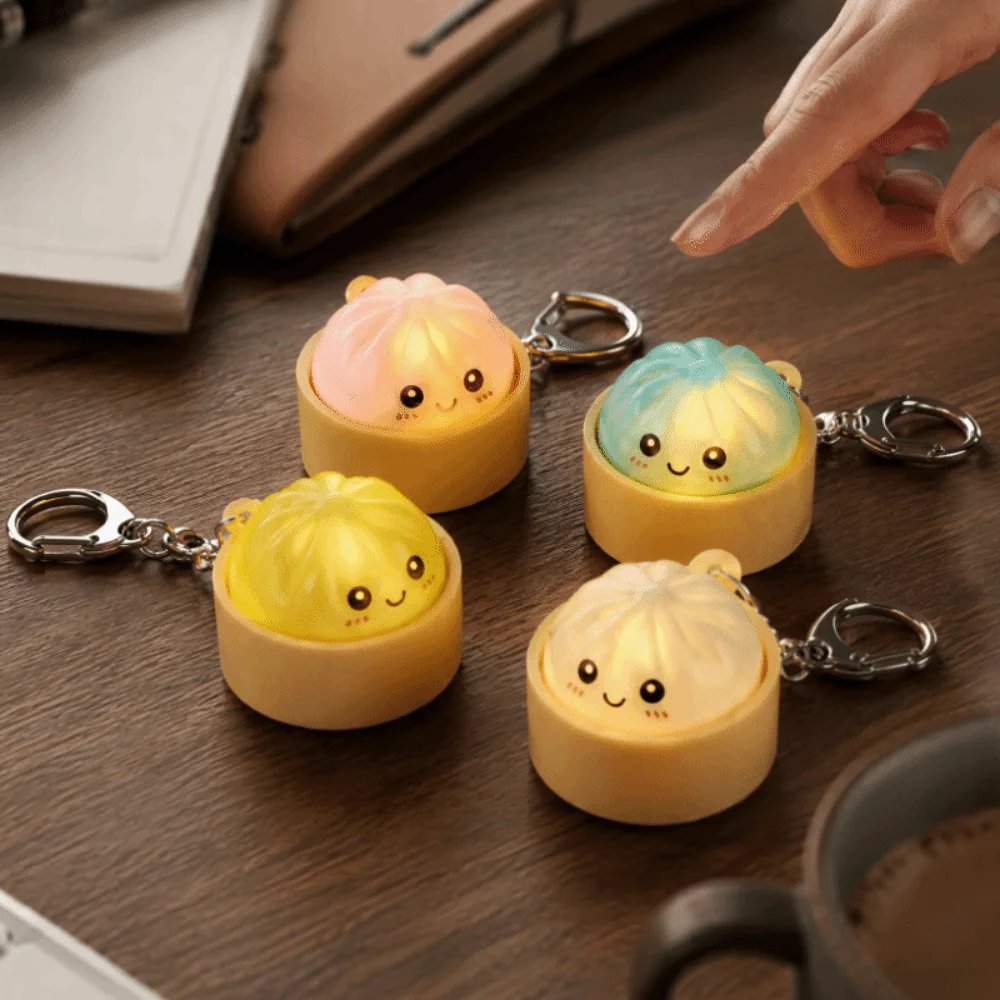 With Steamer Mini Dumplings Squishy Squeezable Pendant Light-Up Steamed Bun Keychain Cute Pinch Fidget Keyboard Fidget